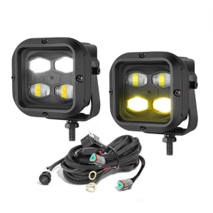 White Amber Dual Color Modes Street Legal J583 Certified SAE LED Fog Lights with Wire Harness and Switch for Pickup Trucks