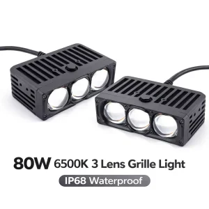 White Light LED Grille Light 80W 6500K 3 Lens 10000LM LED Car Grille Lights Bi Led Projector Lens