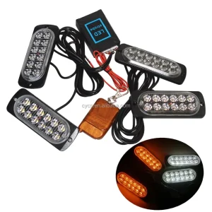 White Yellow 12LED Daytime Running Car Side Lights Mid Grid Flashing Wireless Remote Control LED Strobe Lights Accessory