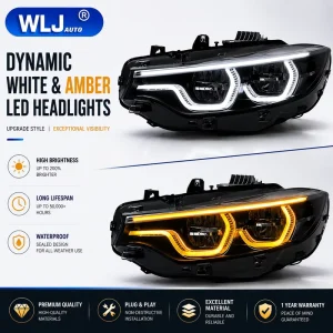 White Yellow Amber Red V2 IKON Style DRL Headlights for BMW 4 Series F32 F33 F36 F80 F82 F8X M3 M4 Headlights with Emark
