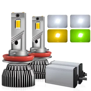 White + Yellow or Green Dual color Dual Copper Pipes Fan for Cooling H4 Led Headlight Bulb H7 H3 Led Fog Light Bulb for Car H11
