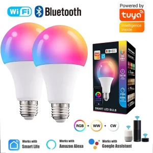 Works with Tuya AC WIFI Bluetooth Smart LED Light Bulb E27 9W RGB 110V 220V Smart Lamps for Living Room Party Lighting