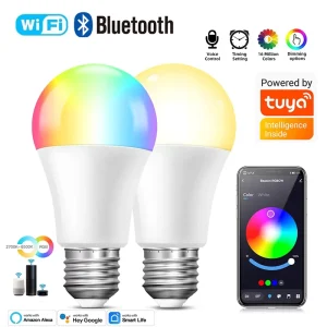 Works with Tuya WIFI Bluetooth Smart LED 15W Light Bulb E27 RGB Smart Lamps for Livingroom Decoration Party Lighting Smart Life