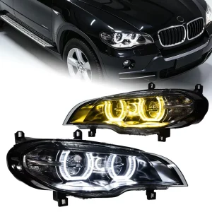 X5 E70 12V 35W Headlight Assembly Modified LED Two-color Angel Eyes Daytime Running Light Turn Signal
