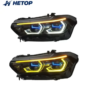 X5 G05 Headlights Dual Color Version Yellow and White Laser Lens Upgrade LED DRL Lamp Ikon Style for BMW