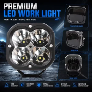 XVIEW 52W Square LED Work Light Spot Driving Lamp Four Leaf Clover Design for Truck Boat Jeep SUV Trailer 4×4 Forklift