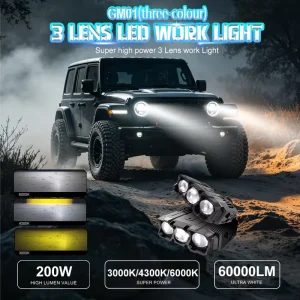 Xenplus GM01 60000LM High Power LED Spotlight 3 Colors Remote Control Grille Light IP68 Waterproof for Car Truck Off Road