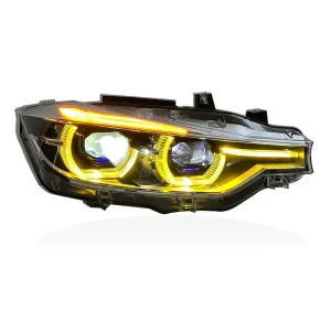 Yellow and White Dual-Color Spoon Style Angel Eye DRL Bi-LED Projector LED Headlight Assembly for BMW 3 Series F30 F35
