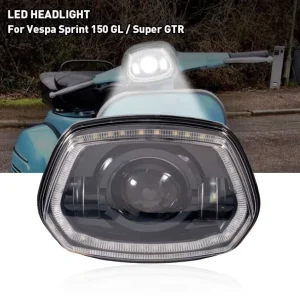 YongJin Motorcycle Lighting System Front Black LED Headlight for vespa Scooter Sprint 150