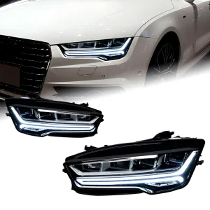 for Audi A7 Headlight Assembly Fishbone Matrix Style 35W LED Daytime Running Light & Sequential Turn Signal