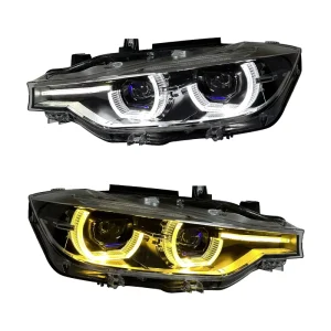 for BMW 3 Series F30 LCI F35 Headlamps Halogen & Xenon Front Lamp Upgrade LED White Yellow Dual DRL Headlight