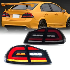 for Honda Civic FD2 LED Taillight Assembly Animation Steering Transparent Mirror Cover Red Light Guide