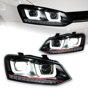for Polo Headlight Assembly Upgrade Dual Beam Projector Lenses LED Daytime Running Lights Flowing Turn